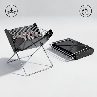 Tragbarer faltbarer Holzkohlegrill mit X-förmigem Standfuß | GRILLOMATE